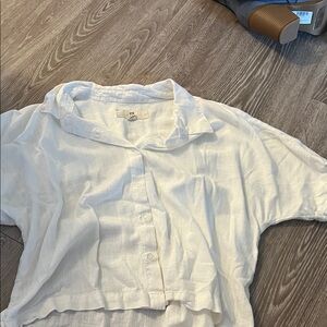White Button-Up Linen Crop Top